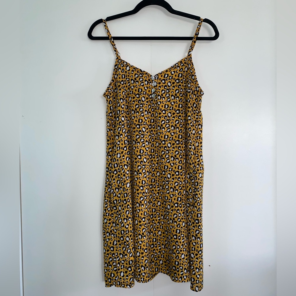Willow+Root Yellow Cheetah-Print Spaghetti-Strap Dress Size XS